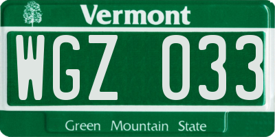 VT license plate WGZ033