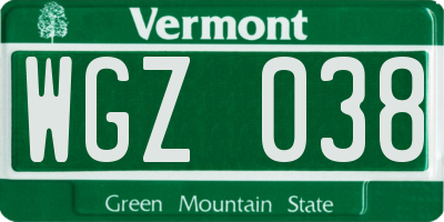 VT license plate WGZ038