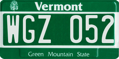 VT license plate WGZ052
