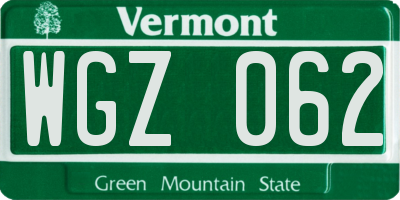 VT license plate WGZ062