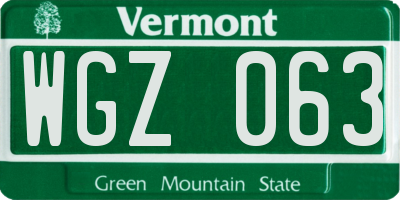VT license plate WGZ063