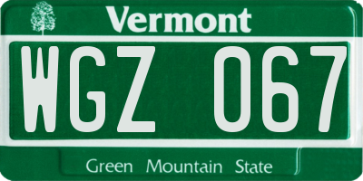 VT license plate WGZ067