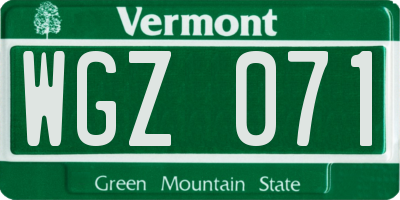 VT license plate WGZ071