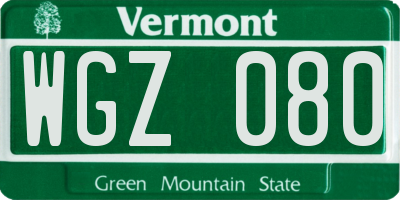 VT license plate WGZ080