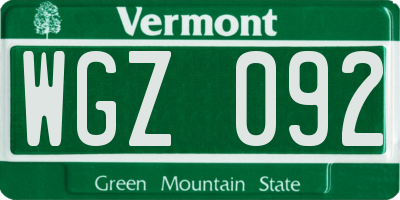 VT license plate WGZ092