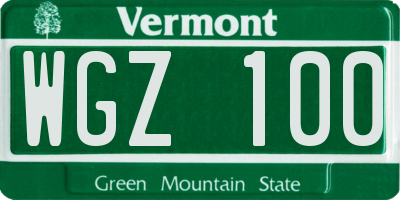 VT license plate WGZ100