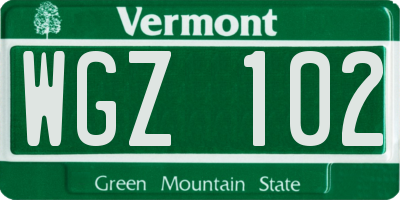 VT license plate WGZ102