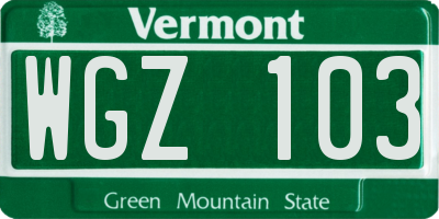 VT license plate WGZ103