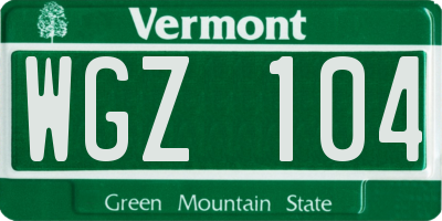 VT license plate WGZ104