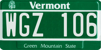 VT license plate WGZ106