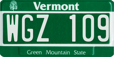 VT license plate WGZ109