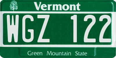 VT license plate WGZ122