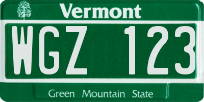 VT license plate WGZ123