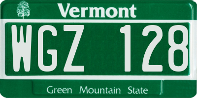 VT license plate WGZ128