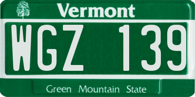 VT license plate WGZ139