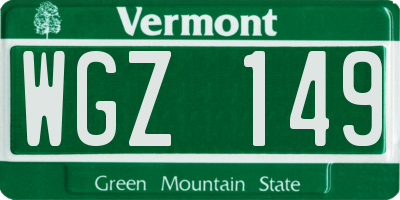 VT license plate WGZ149