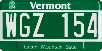 VT license plate WGZ154