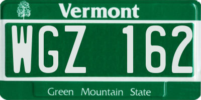 VT license plate WGZ162