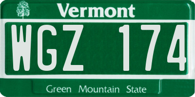 VT license plate WGZ174