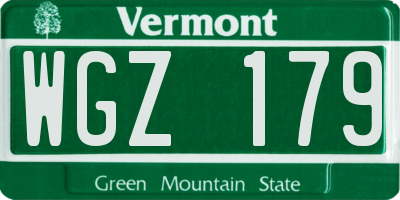 VT license plate WGZ179