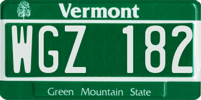 VT license plate WGZ182