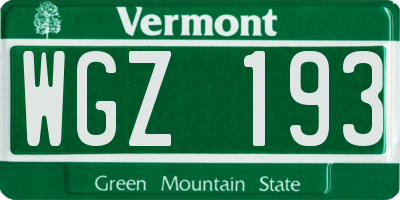 VT license plate WGZ193