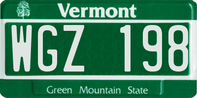 VT license plate WGZ198