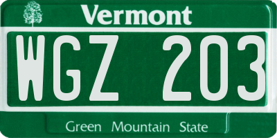VT license plate WGZ203