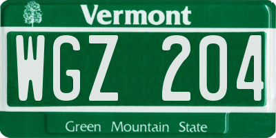 VT license plate WGZ204