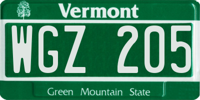 VT license plate WGZ205