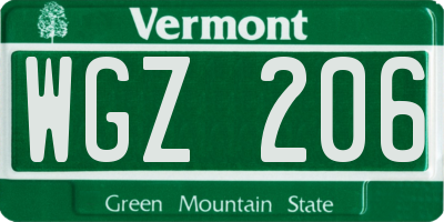 VT license plate WGZ206