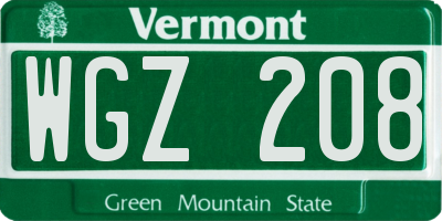 VT license plate WGZ208