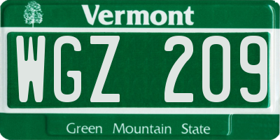 VT license plate WGZ209