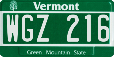 VT license plate WGZ216