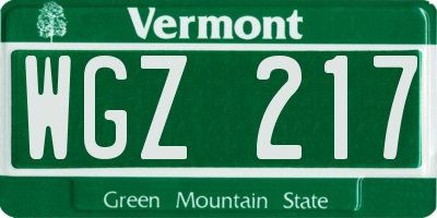VT license plate WGZ217