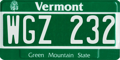 VT license plate WGZ232