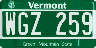 VT license plate WGZ259