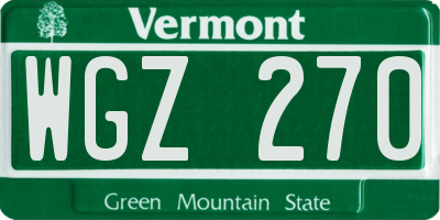 VT license plate WGZ270