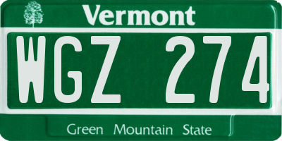 VT license plate WGZ274