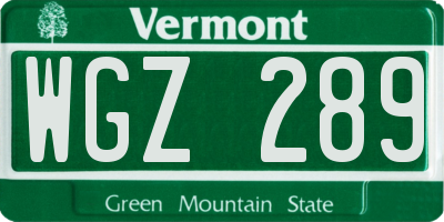 VT license plate WGZ289