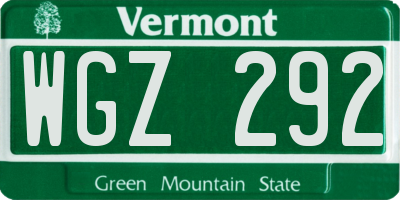 VT license plate WGZ292