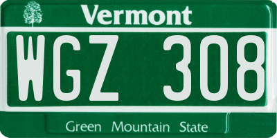 VT license plate WGZ308