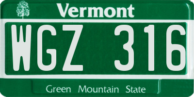 VT license plate WGZ316
