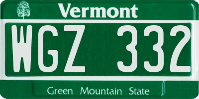 VT license plate WGZ332