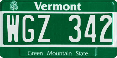 VT license plate WGZ342