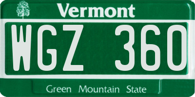 VT license plate WGZ360