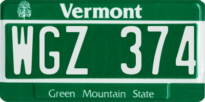 VT license plate WGZ374