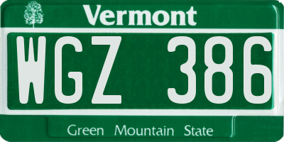 VT license plate WGZ386