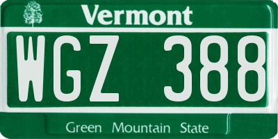 VT license plate WGZ388