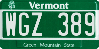 VT license plate WGZ389